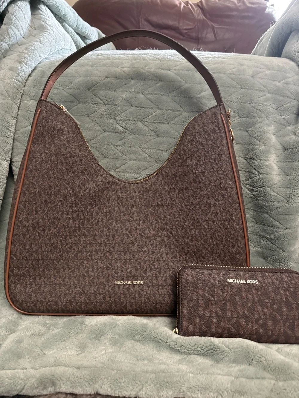 Michael Kors  Brown Signature Logo Hobo Bag with Wallet